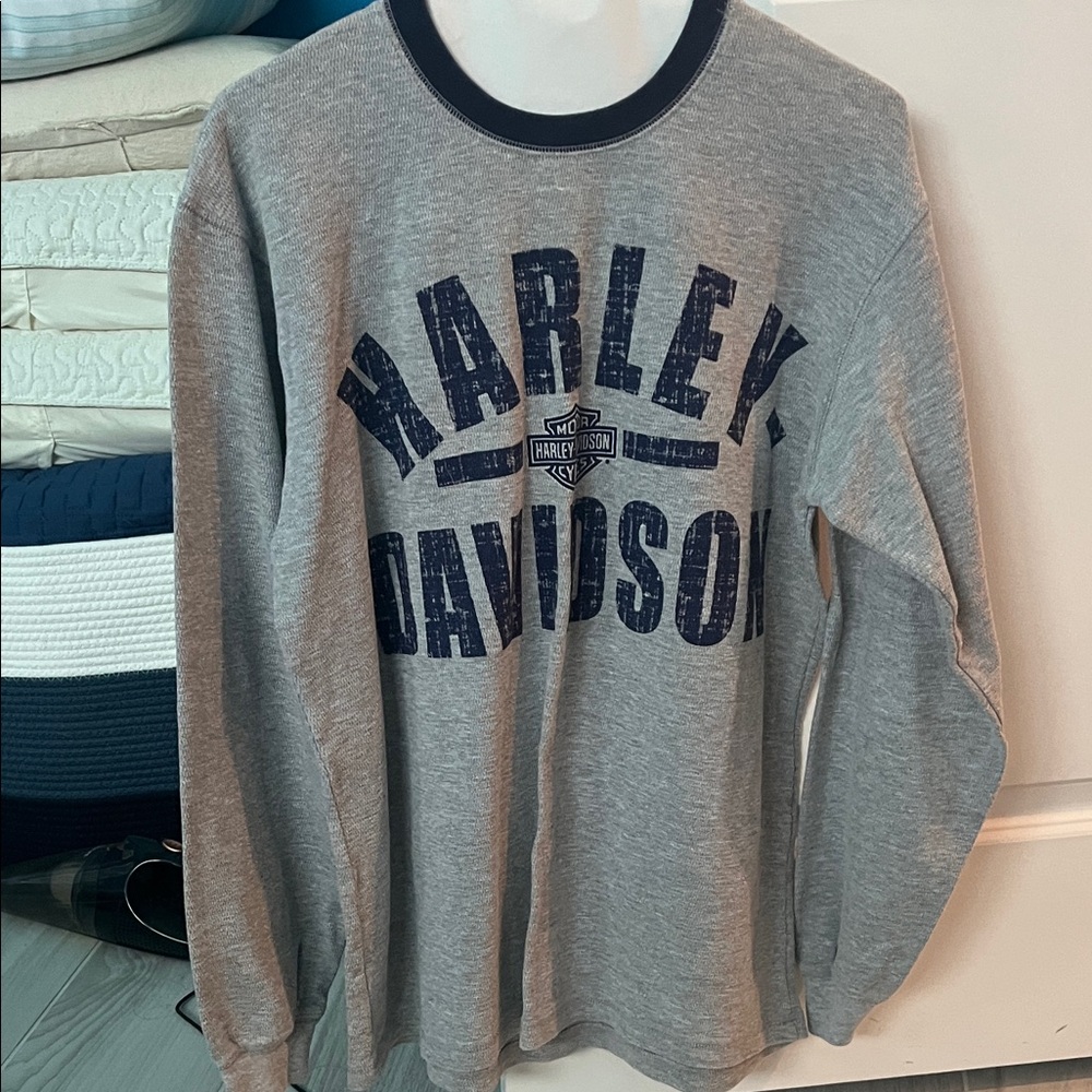 Harley-Davidson Gray and Navy Long Sleeve Shirt